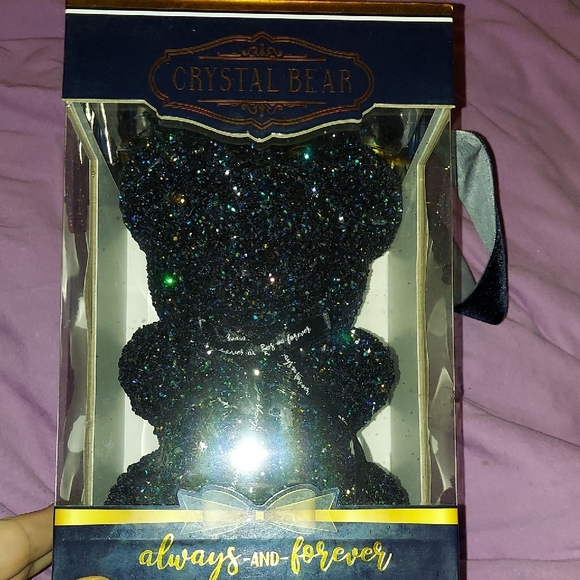 Black Crystal Decorative Teddy Bear  With Hints Of Blue And Purple Sparkles! - Picture 5 of 13